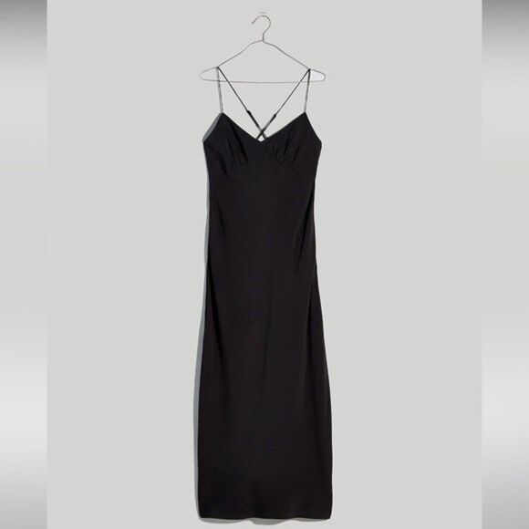 Madewell Layton Midi Slip Dress Size 0 in Black NWT - Picture 4 of 8